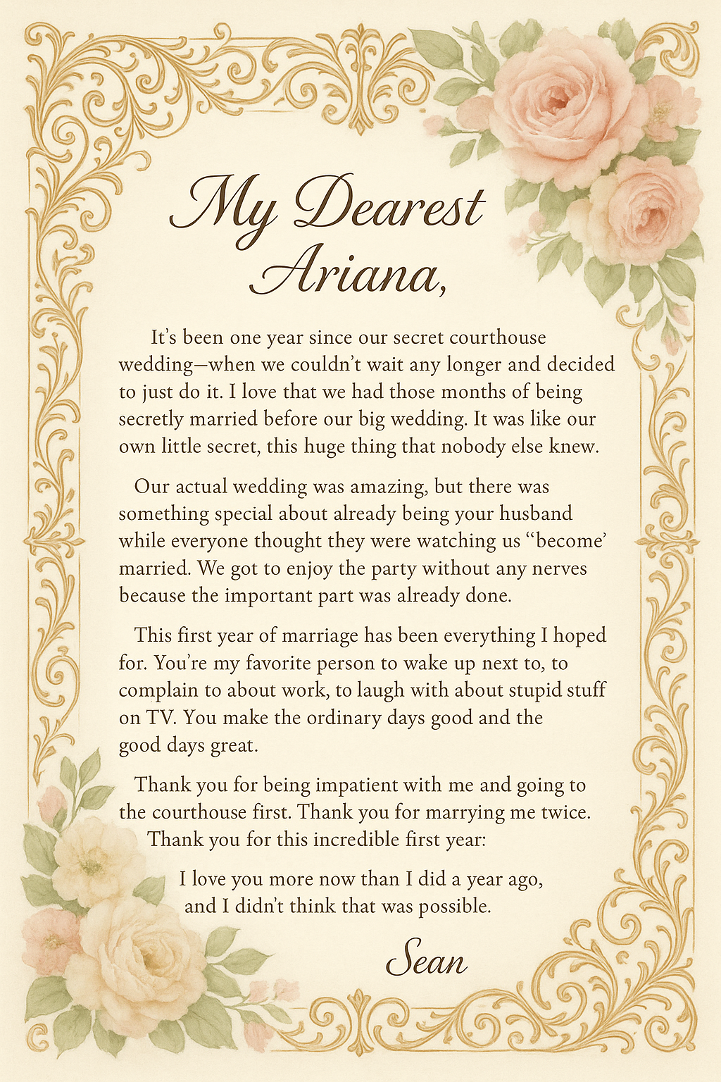 Anniversary Letter to Ariana